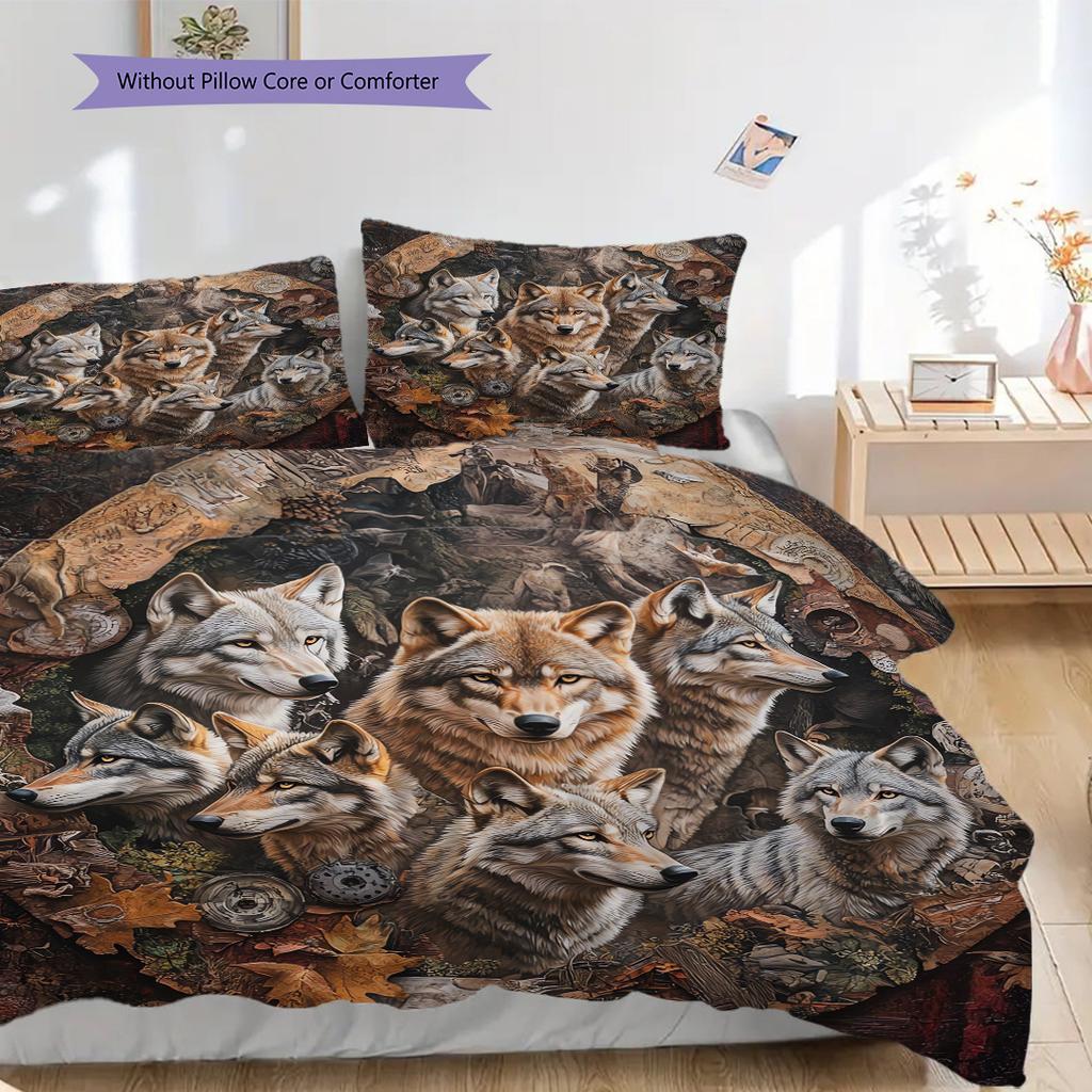 Wolf Pattern Bedding Quilt Set Quilt Cover Pillowcase Home Decoration Birthday Gift (1 * duvet cover + 2 * pillowcase, without core)