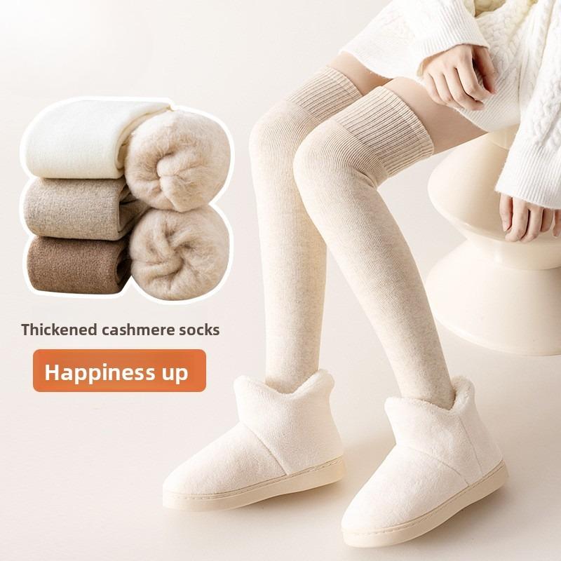 Knee-high Socks for Women, Thickened and Fleece Warm Cashmere Socks, Breathable and Sweat-absorbent High-top Thigh Loop Socks