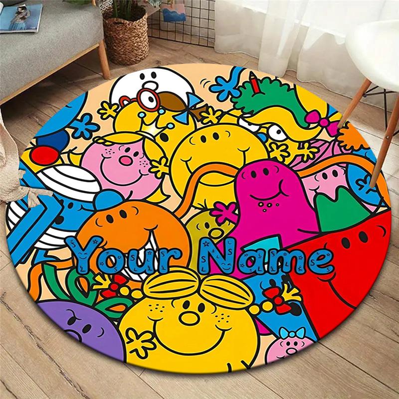Mr Men Adventure Custom Name Round Area Rug Carpet Rug For Living Room Bedroom Sofa Playroom Decor Nonslip Floor Mat