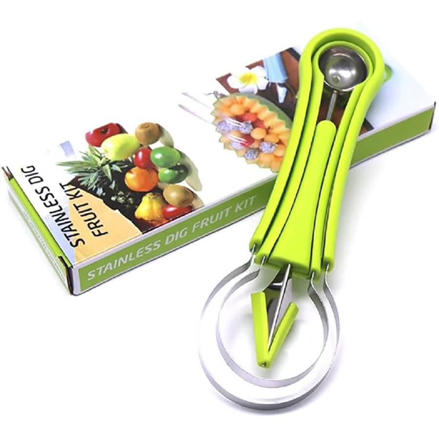 4 In 1 Stainless Steel Fruit Carving Tools Set Watermelon Scooper Fruit Scooper and Baller Fruit Carving Tools