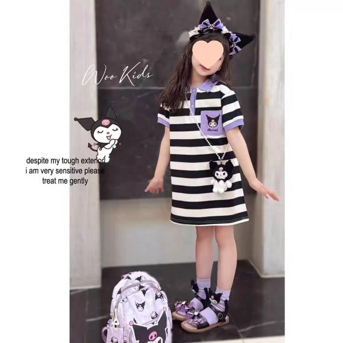 Girls Korean Summer Short Sleeve Cartoon Dress for Big Kids Fashionable and Trendy 120