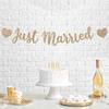 Pre-strung Just Married Banner - No DIY - Gold Glitter Wedding Party Banner in Script - Pre-strung Garland on 6 ft Strand - Gold Wedding Reception