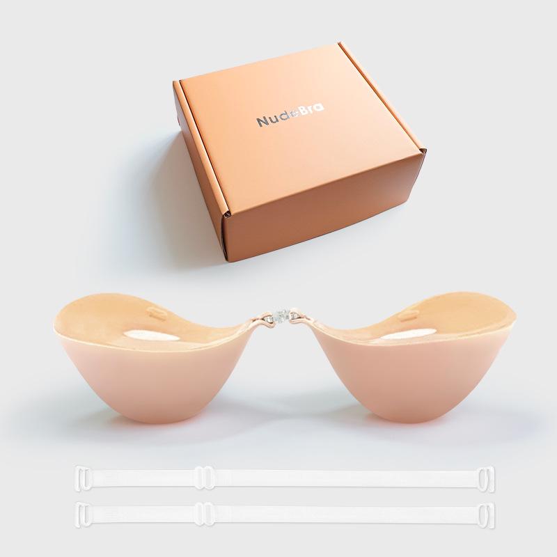 Hand-Brushed Adhesive Breast Pasties for Enhanced Look with Transparent Straps, Gathering Effect, and Invisible Bra Cups for Small/Flat Chests