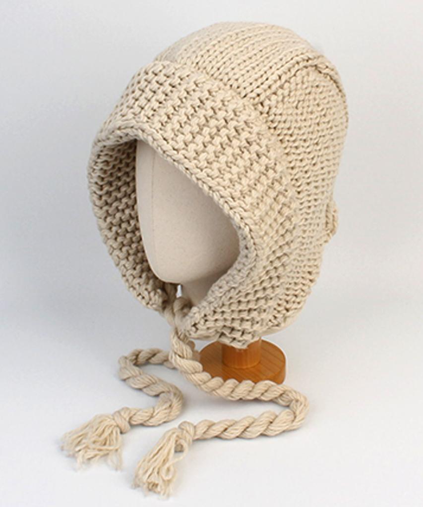 Yunibeosyeolkemiseuteuli Rope Beige Knit Bonnet Hat