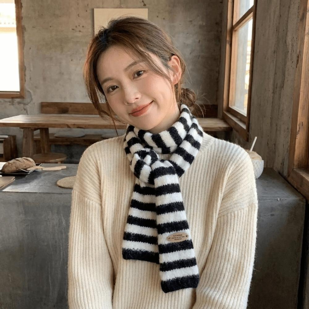 Harajuku Striped Scarf Collocation Clothing Accessories Knitted Shawl Long Narrow Scarves Winter
