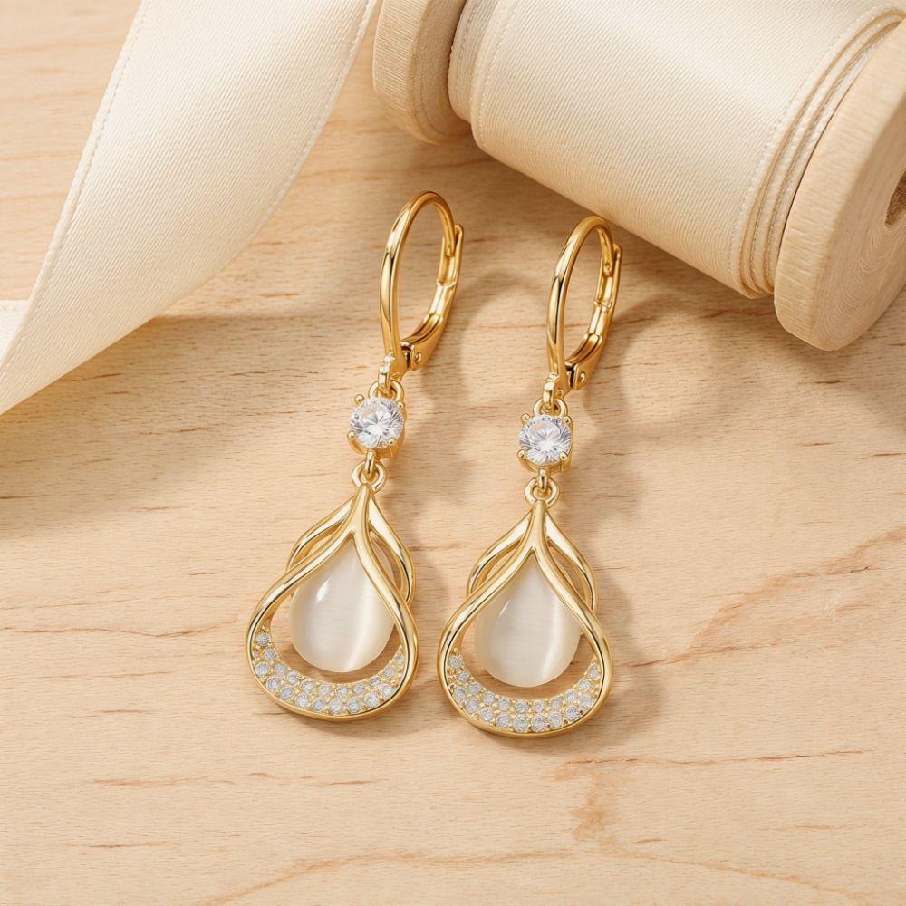 Crystal Water Drop Earrings Luxury Sparkly Zircon Earrings Cat Eye Stone Earrings Engagement