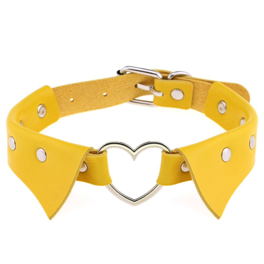 Heart Shirt Collar Faux Leather Choker, Punk Style Collar Necklace Clavicle Chain for Women