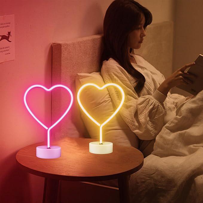 3D Heart Shape Neon LED Light Romantic Table Lamp Mood Light Bedroom Decor