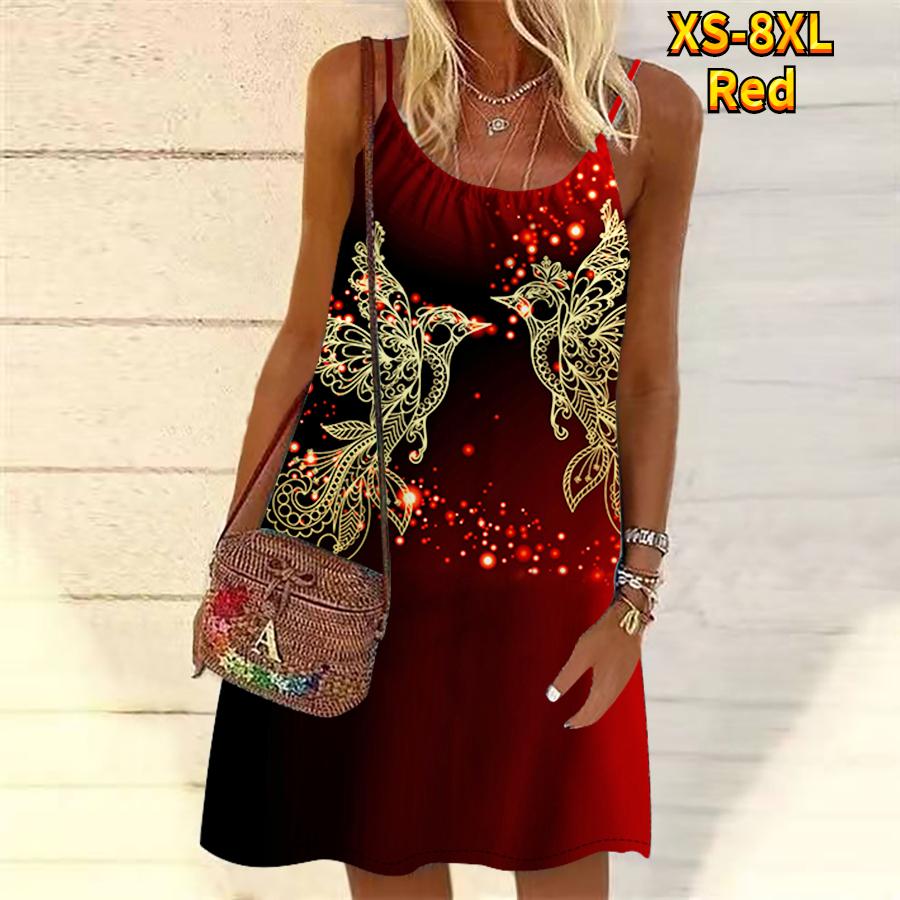 Women Flower Flying Side by Side Printed Mini Dress Sleeveless Party Dress Summer Beach Dress Sundress