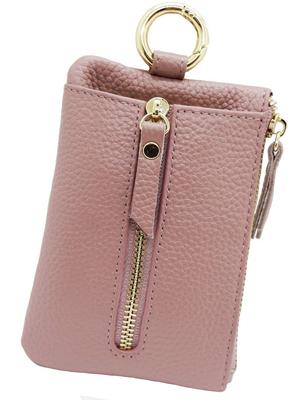 Queens Lab Women's Leather Key Case with Coin Purse and Card Slots (Pink Beige)