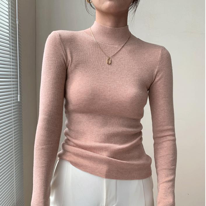Women's Knitted Jumper Autumn Winter Half-high Neck SlimLong-sleeved Pullover Sweater Women's Knitted Bottoming Shirt
