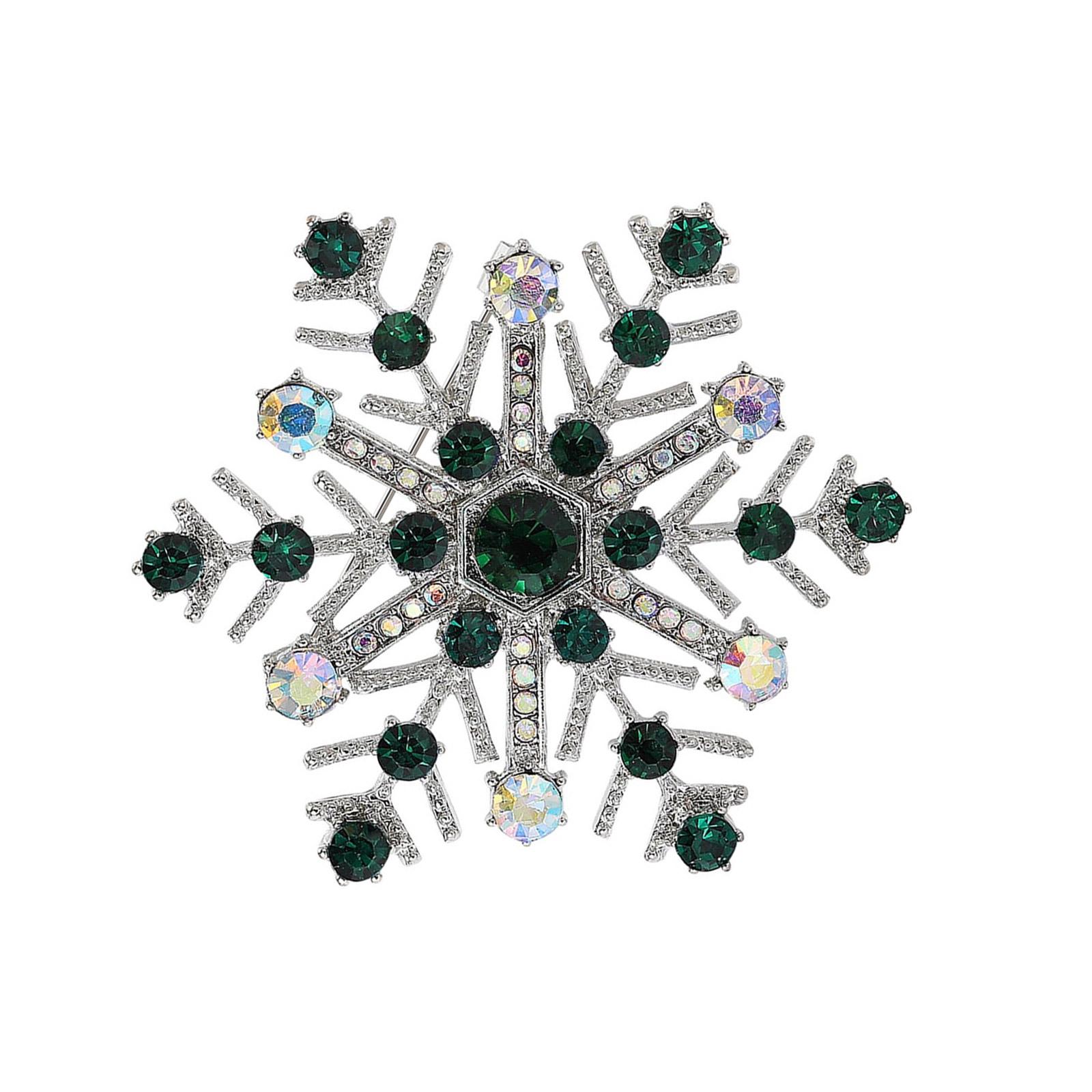 

Stylish Snowflake Crystal Brooch Lightweight Alloy Lapel Pin Secure Fastening Design For Office Outfit Decoration зелений
