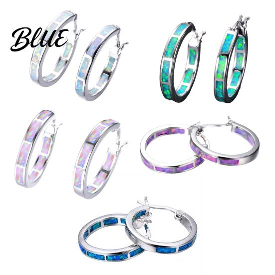 Artificial Opal Jewelry 1 Pair Lady Hoop Earrings Faux Moonstone