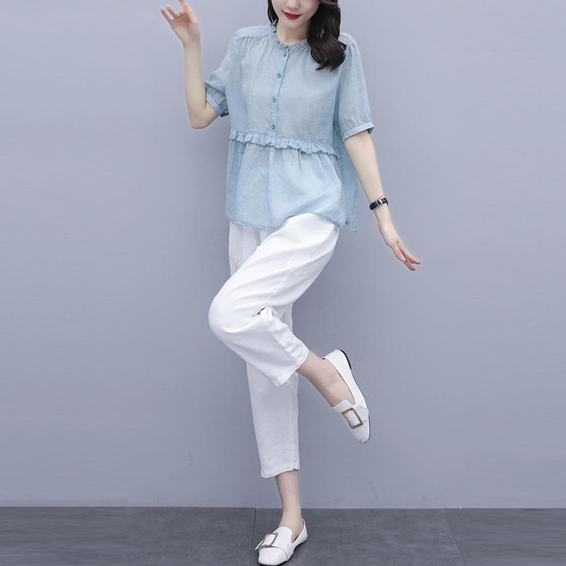 Summer 2025 Fashionable Cotton-Linen Set for Women – Petite, Youthful Style