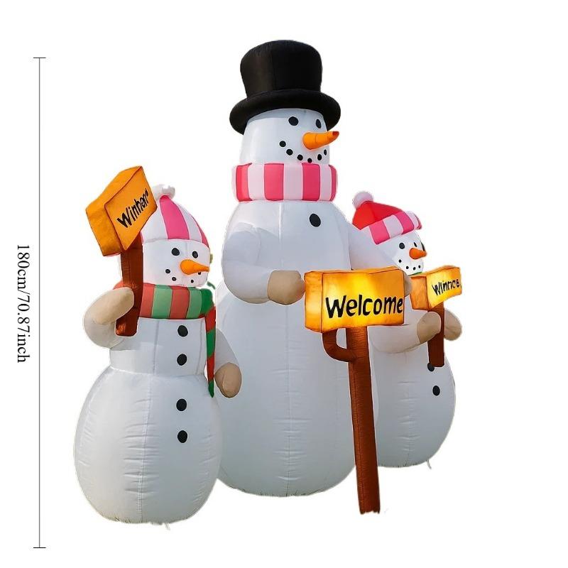 6FT/1.8M Inflatable Snowman Set of Three Holding Holiday Welcome Signs, Christmas Outdoor Yard Decor