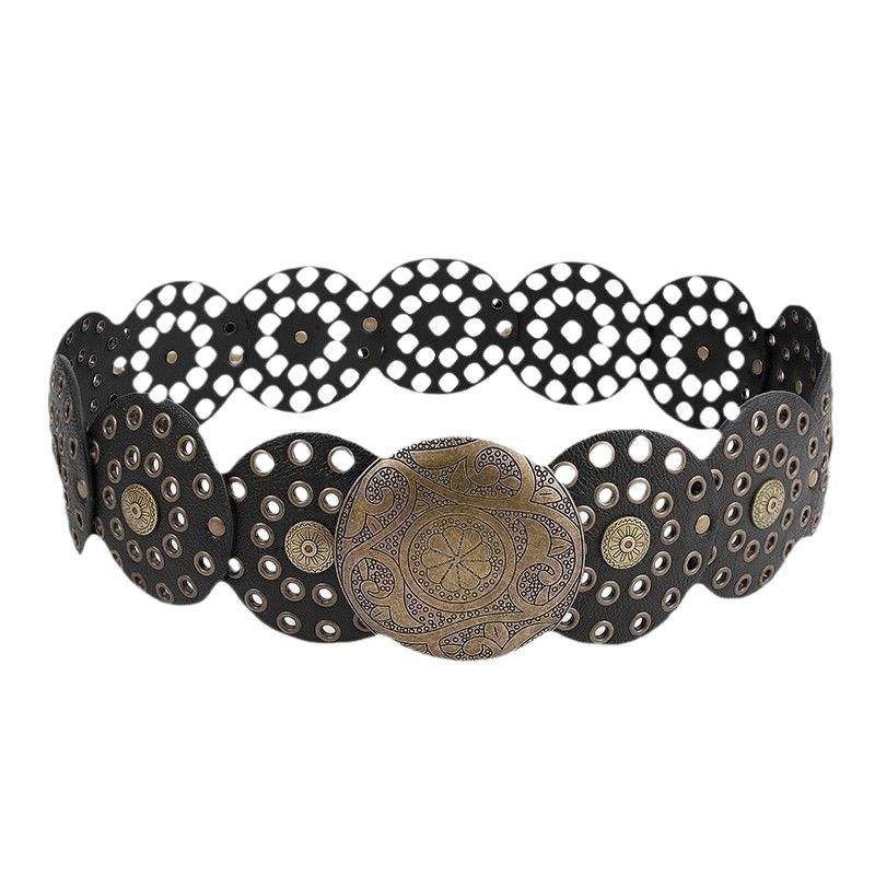 Medieval Spice Girl, Millennium Subculture, Disc Hook, Faux Leather, Retro Riveted, Alloy Belt, Wide Belt