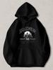 Black Pullover Hoodie with Los Angeles 1846 Heavy Metal Music Graphic Vintage City Skyline And Palm Tree Print Unisex Casual Stree