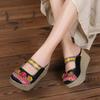 Fashion GKTINOO 2025 Summer Shoes Women Wedge Slides Cover Toes Handmade Flower Thick Heels Genuine Leather Lady Platform Slippers