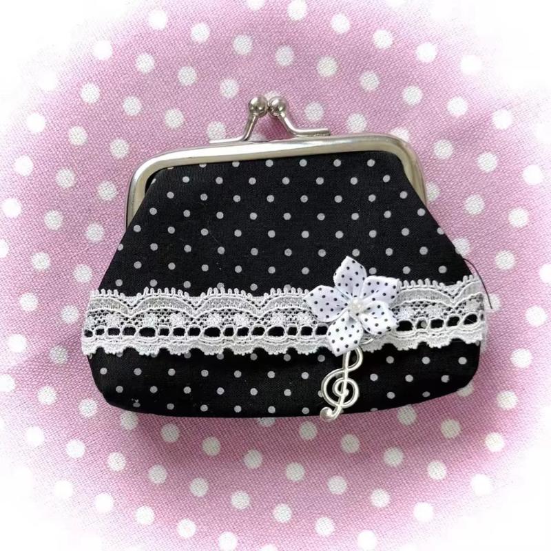 Cute Y2K Coin Purses Lady Small Wallet Wave Dot Handmade Lace Showa Rose Vintage Bag Hanging Pendant Earphone Bag Wallet