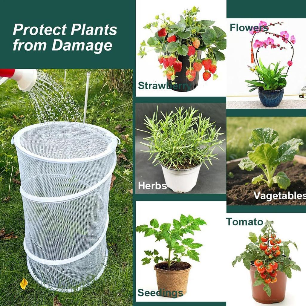 Pop-up Plant Cover Garden Plant Protector Cloches With 4 Ground Stakes & 6 Tag Cards Garden Mesh Protector For Vegetable flowers