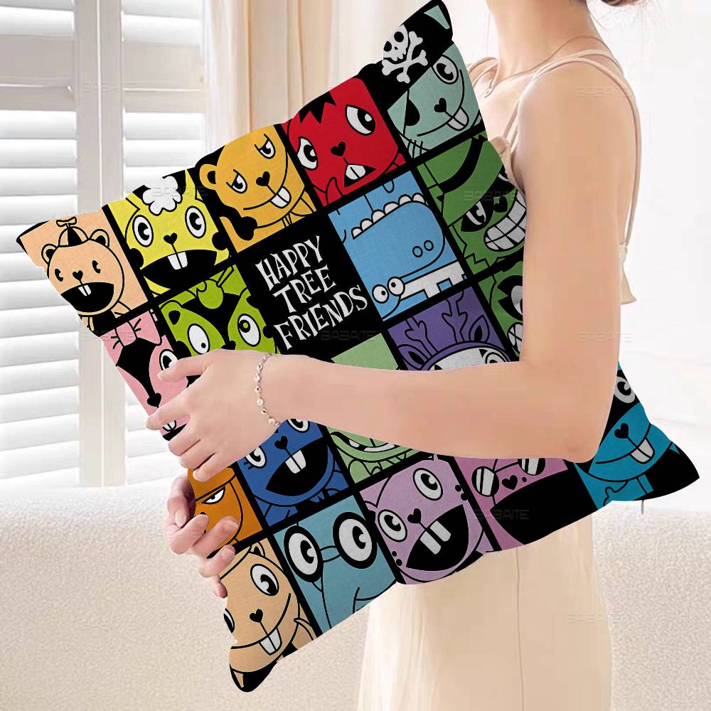 Happy Tree Friends Pillow Covers Cartoon Sofa Decorative Home Double-sided Printing Short Plush Cute Cushion Cover
