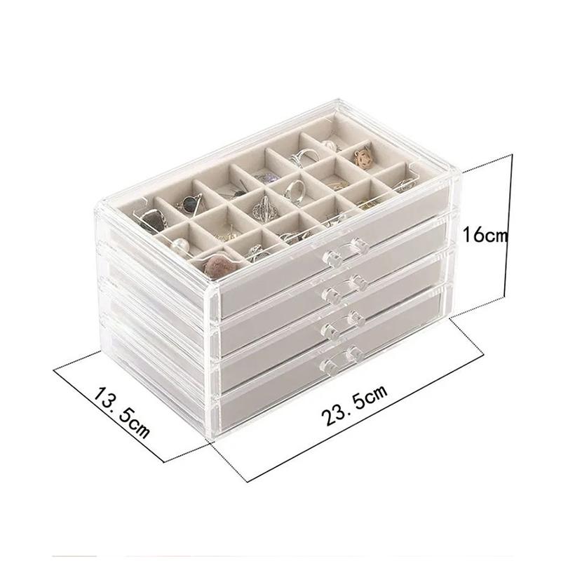 Transparent Acrylic Jewelry Box Organizer Velvet Drawer Jewelry Boxes Storage Ring Necklace Bracelet Earrings Display Stand Gift