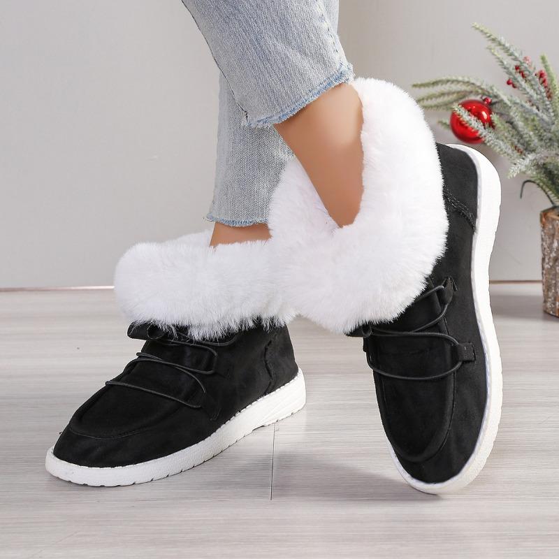 Large Size Cotton Shoes Women's Autumn and Winter New Round Head Lace-up Short Boots Plush Warm Fluffy Women's Shoes