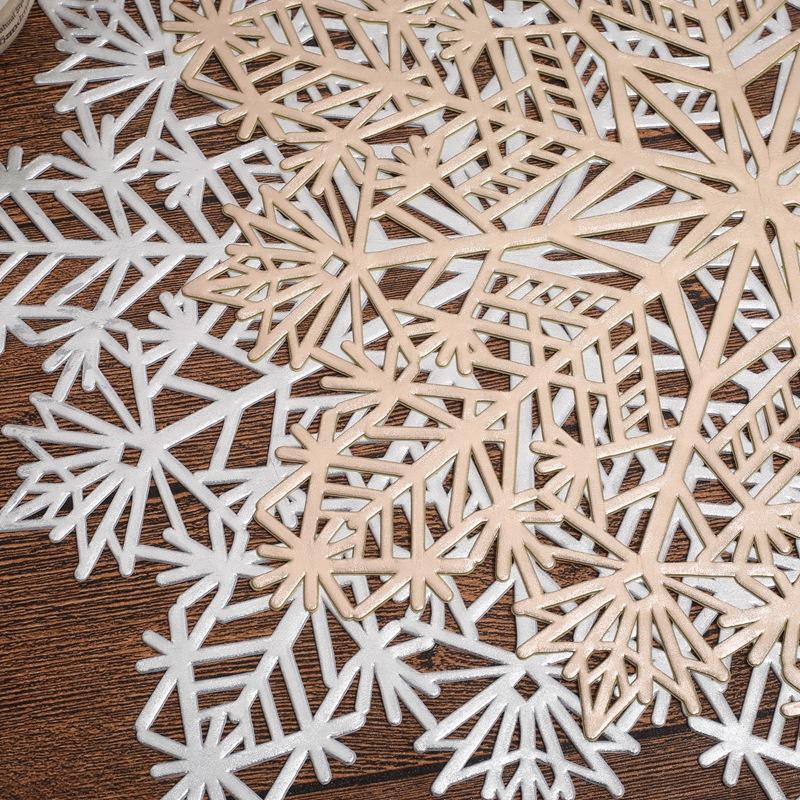 15"Hot Stamping PVC Mat Snowflake Table Mats Christmas Decorate Western Restaurant Japanese Coaster Individual Table Placemats