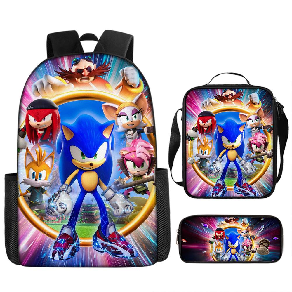 Backpack Sonic Elementary School Bag Lunch Bag Pencil Case Three-Piece Set