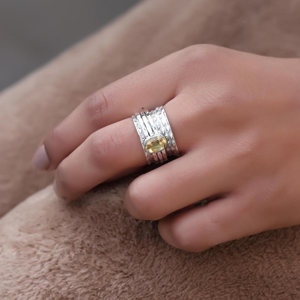 Citrine Ring, Meditation Spinner Ring, Silver Jewelry, Anxiety Healing Ring