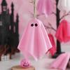 Whimsical Halloween Ghost Set Hanging Decor, Pastel Pink White Soft Matte Finish Pendant Fabric Ornaments, Cute Spooky Party Home Decor Aesthetic