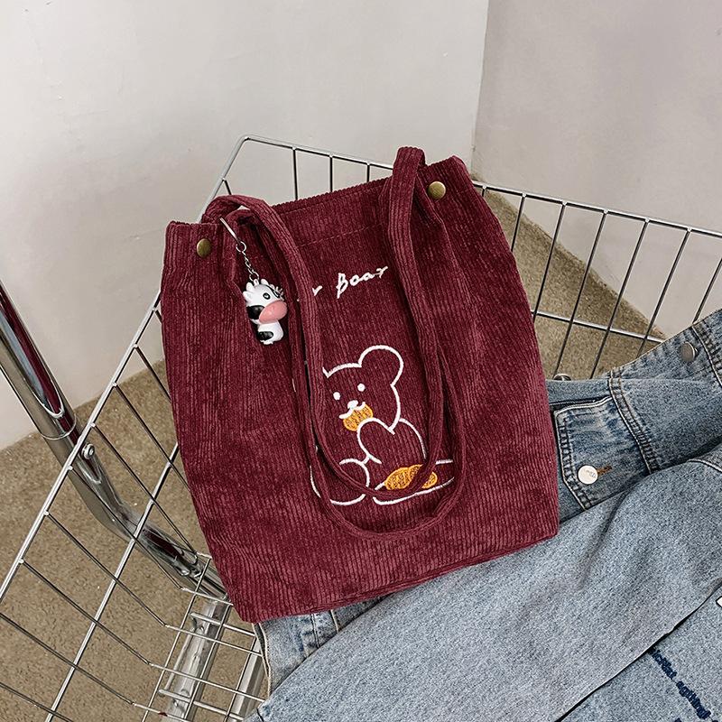 Women's bag corduroy new shoulder bag fashionable sweet handbag bucket bag