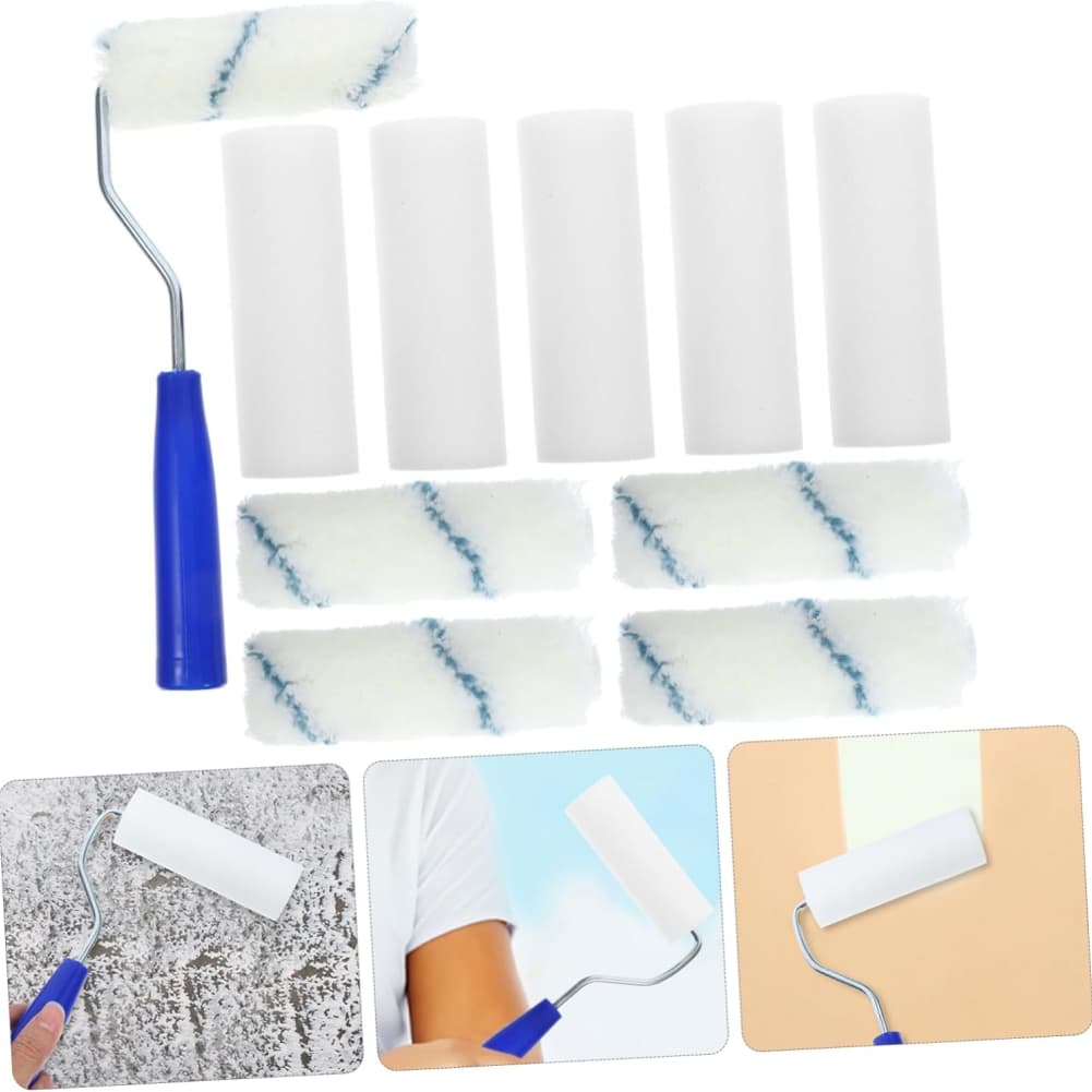 10-Piece Paint Roller Set With High-Density Foam, Cotton Brush Heads, Tray And Ergonomic Handle Hand Tools