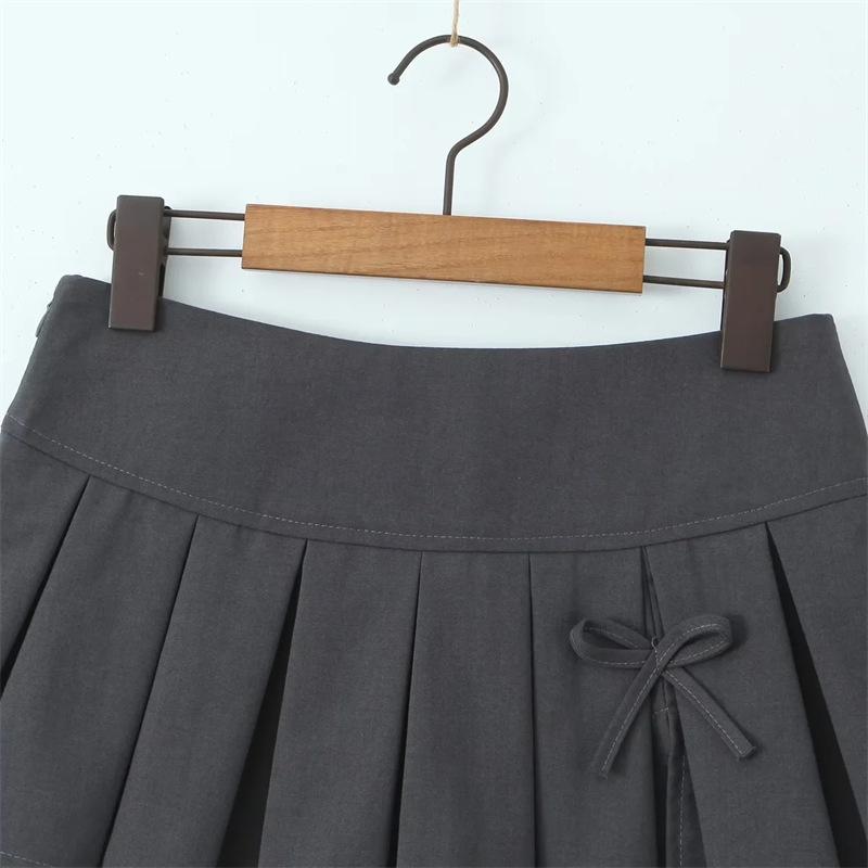 Summer Women Hot Sweet Short Skirt Vintage Low Waist Bow Tied Mini Skirts Chic Slim Pleated Skort