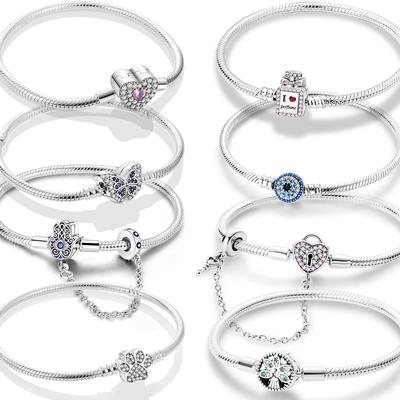 925 Silver Charm Pulsera Butterfly Clover Bracelet Original Bead For Women Heart Snake Chain Bracelets DIY Jewelry Necklace