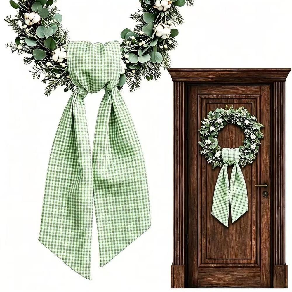 Gingham Canvas Wreath Sashes Cloth Scalloped Wreath Sash New Decorative Sashes Door Decor Bow