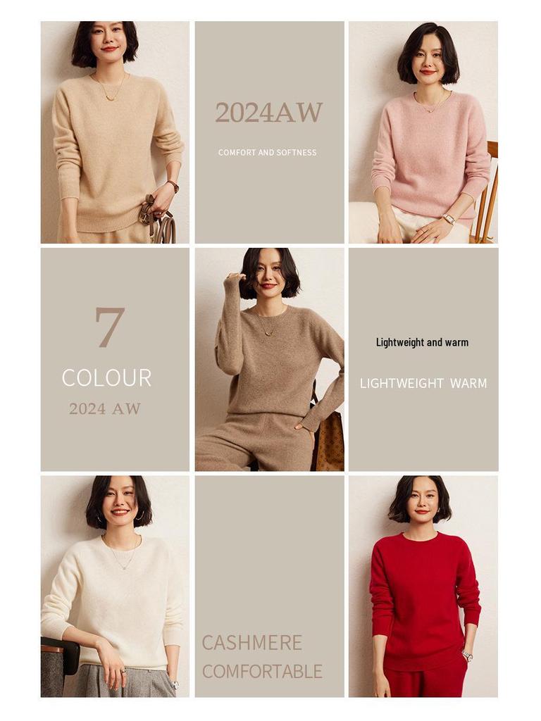 Versatile Cashmere Sweater: Women's Long Sleeve, Round Neck, Comfortable, Loose Fit, Solid Color, Lazy Knit for Autumn and Winter.