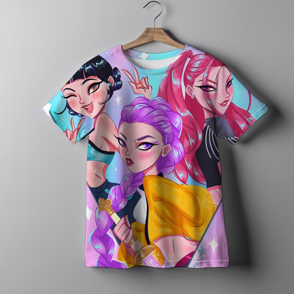 New KPop Demon Hunters Cartoon Print Kids Cotton T-shirts Summer Short Sleeve Tees Boys and Girls Clothes Casual Tops