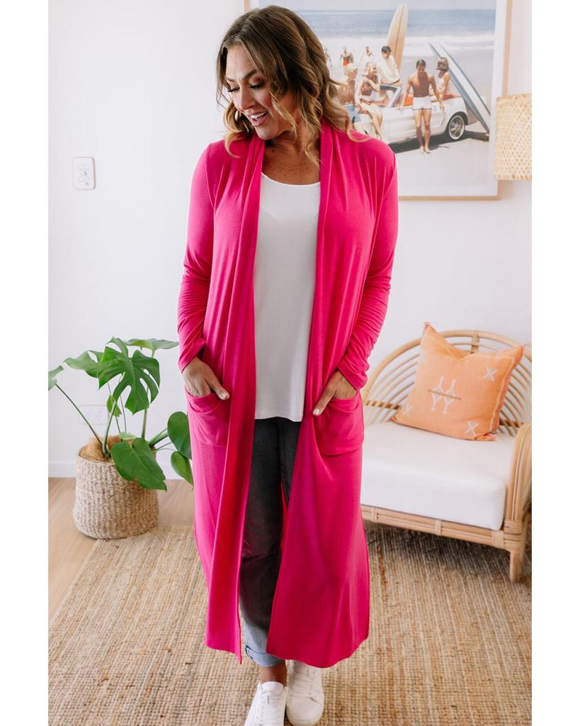 Azura Exchange Strawberry Pink Plus Size Side Split Pockets Duster Cardigan