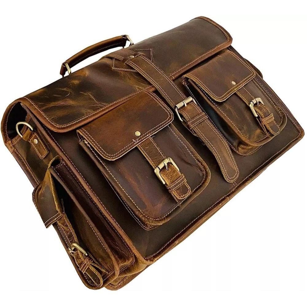 Men's Handcrafted MESSENGER BAG Genuine BROWN Leather LAPTOP SATCHEL TLF GIFT