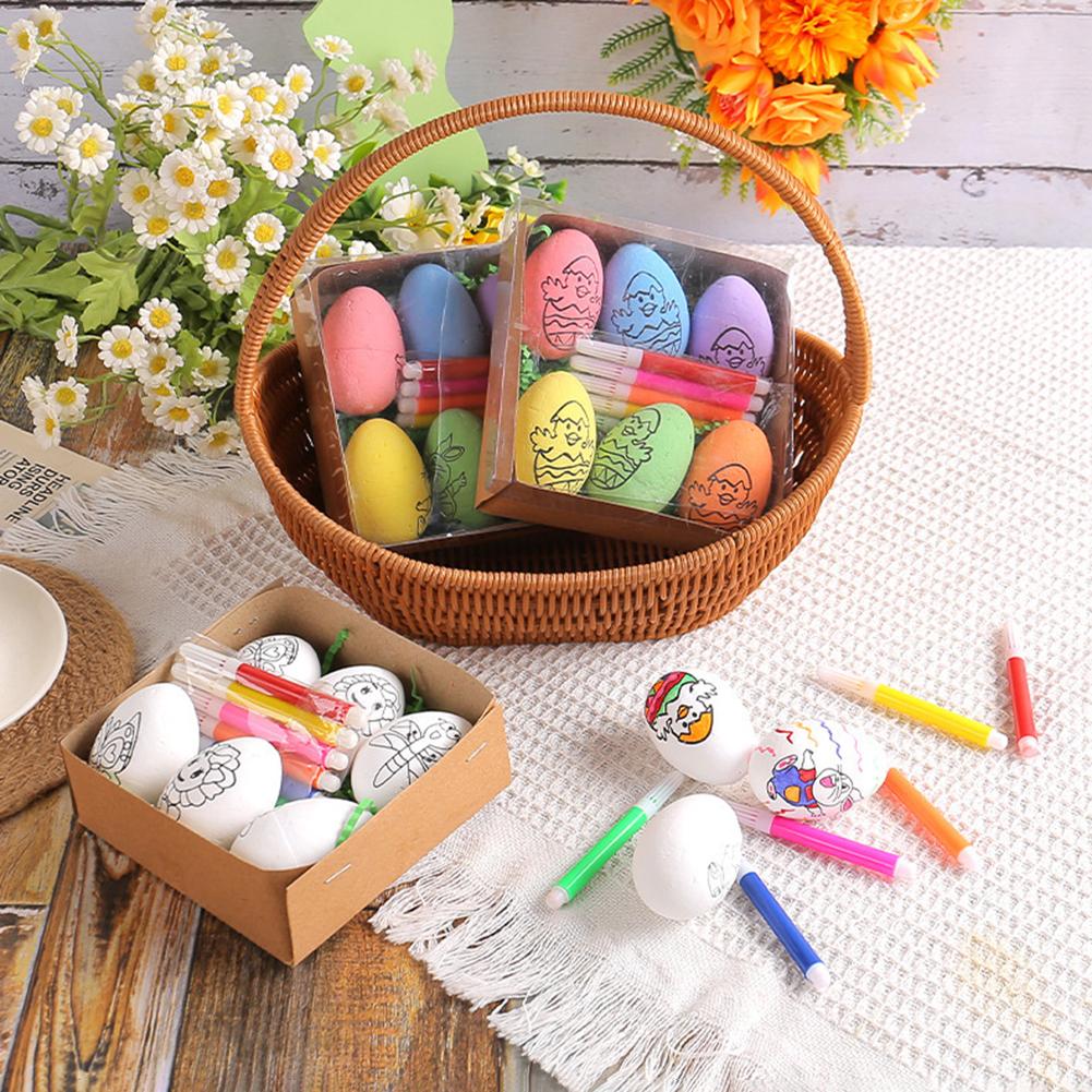 Foam Easter Eggs with Paint Pen DIY Doodle Kit Easter Egg Coloring Craft Kit for Easter Theme Party
