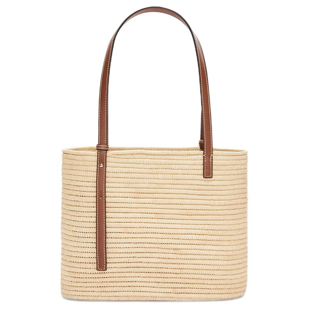 Loewe Basket Woven Square Raffia And Calfskin Leather Tote Bag Women Tote Bags Natural Walnut A223099X02-9943