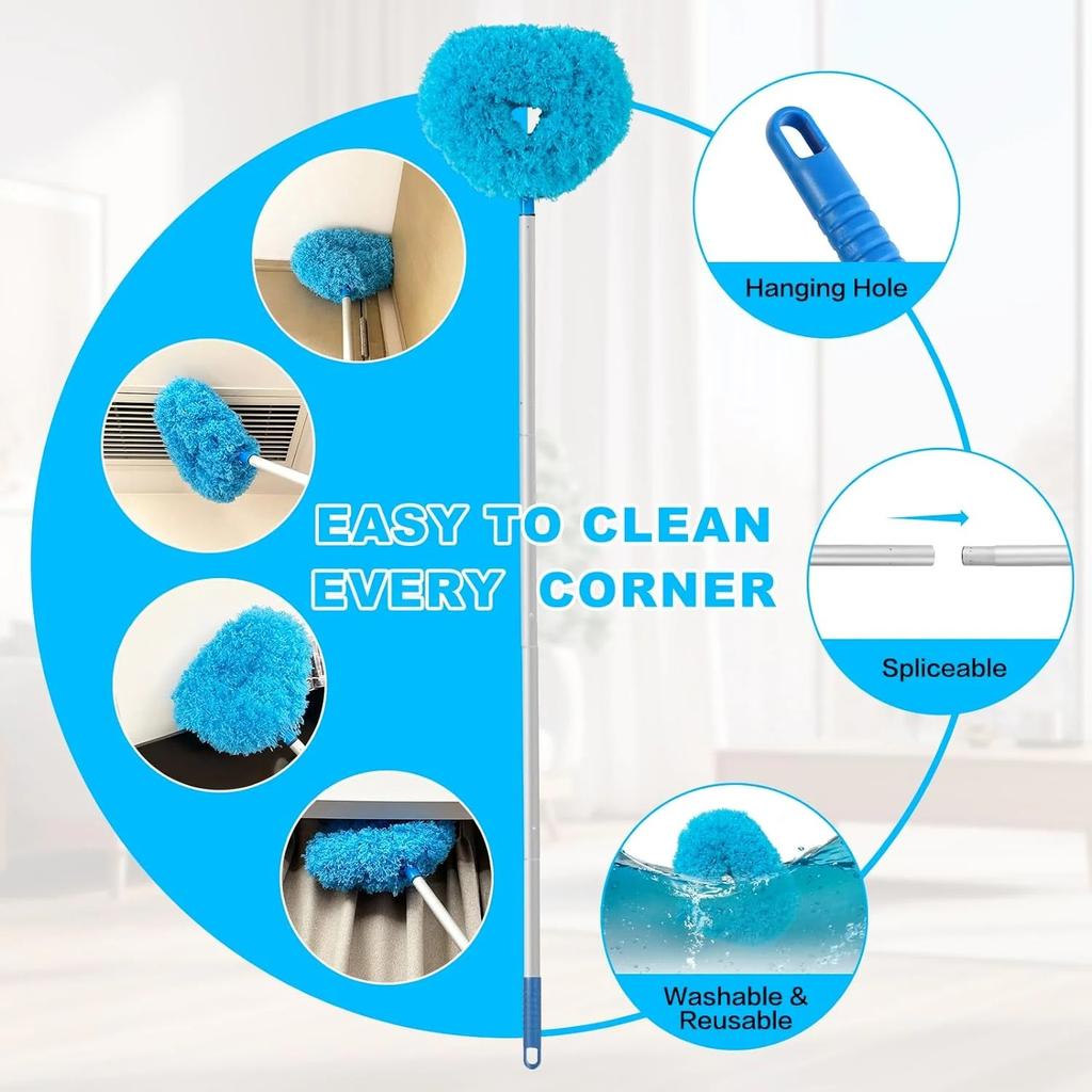 JFengqi Wiederverwendbarer Mikrofaser Deckenventilator Staubwischer mit 13" bis 49,7" Ausziehbarem Stiel, Blau