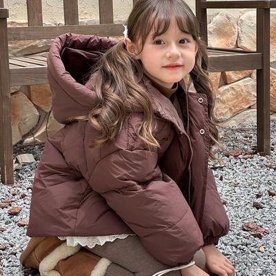 Children's Autumn Winter Padded Short Solid-coloured Jacket Thickened Loose Warm Outerwear with Hood