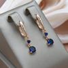 Kinel Long Blue Zircon Drop Earrings For Women Rose Gold Color Dangle Earring