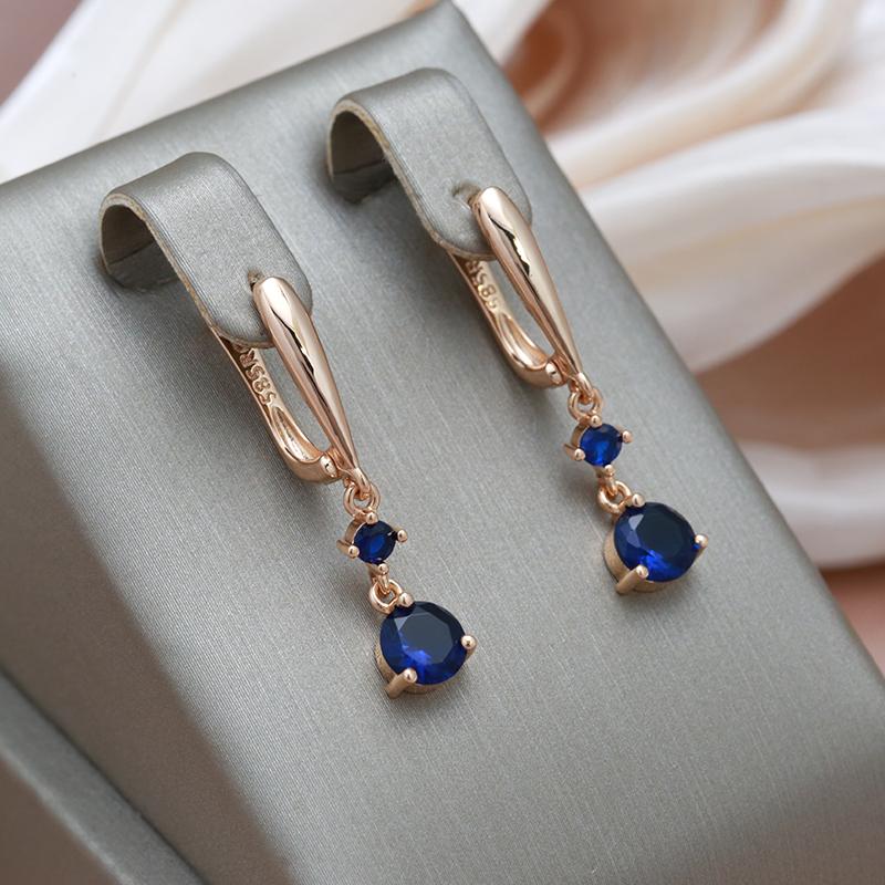 Kinel Long Blue Zircon Drop Earrings For Women Rose Gold Color Dangle Earring
