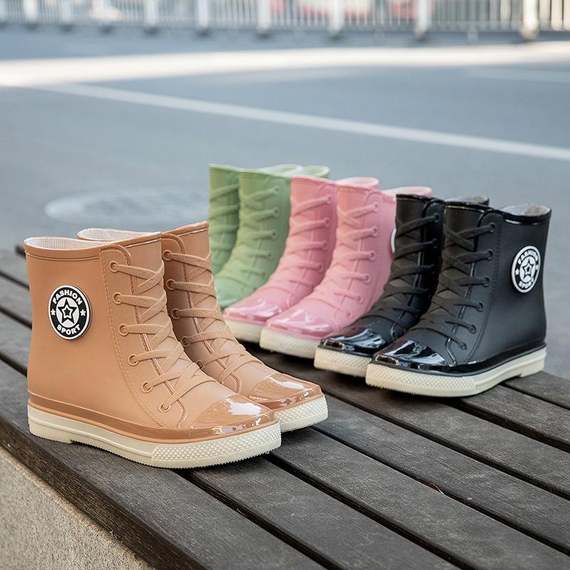 Fashion rain shoes women's winter non-slip medium tube water shoes water boots short tube rain boots car wash shopping kitchen shoes glue shoes tide