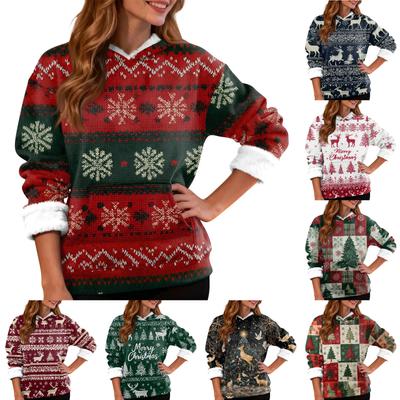 Moda feminina casual manga comprida natal estampado moletom com capuz