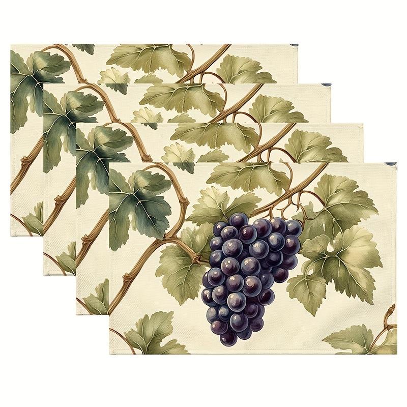 

4pcs Vintage Grape Leaves Polyester Placemats, Knit Fabric, Rectangular, Hand Wash Only, Farmhouse Dining Table Decor, Rustic Co 12x18in-4PCS