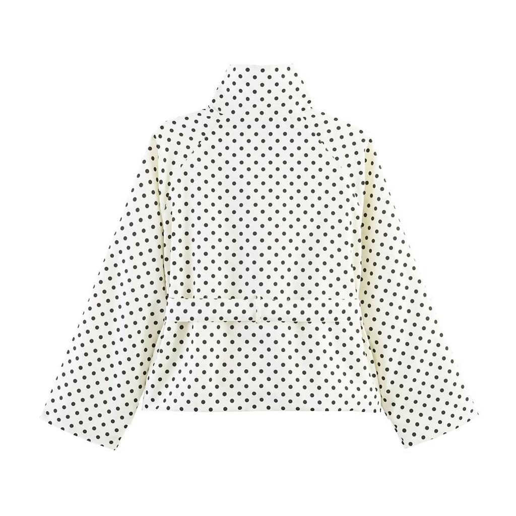   European and American Style, New Women's Fashionable Casual Versatile Two-color Polka Dot Trench Coat